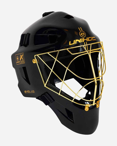 Unihoc Goalie Mask ALPHA PRIME EVOLAB Black/Gold 26/27