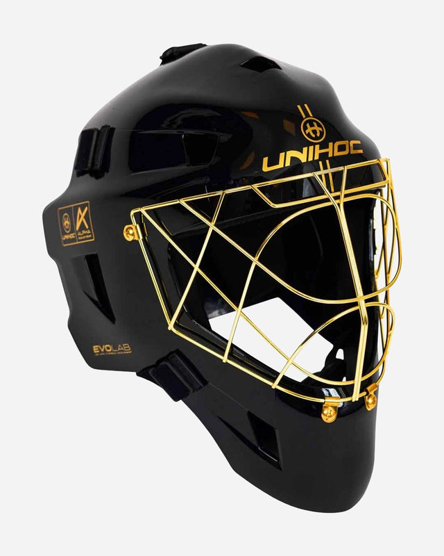 Unihoc Goalie Mask ALPHA PRIME EVOLAB Sort/Gull 26/27